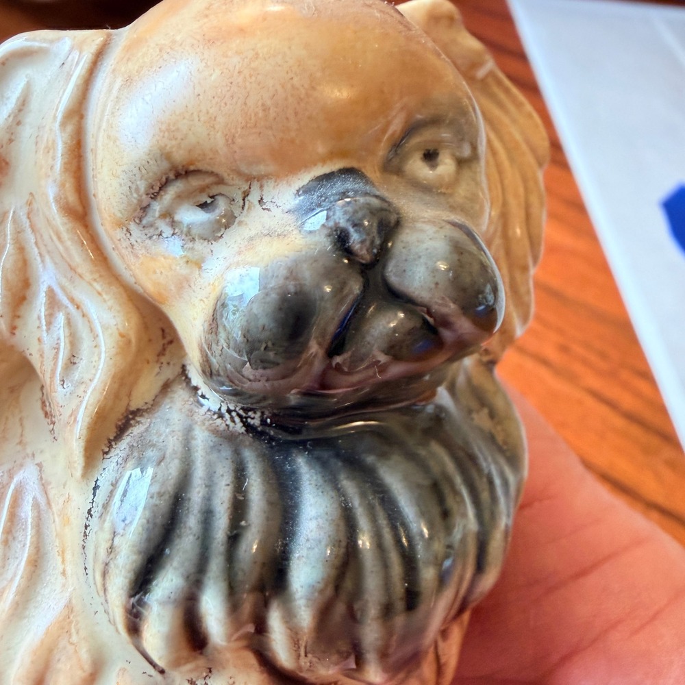 Vintage Pekingese Dog Figurine Ceramic Glazed Tan Brown Collectible Statuette - Picture 8 of 12